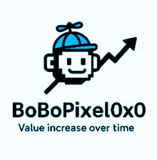 a logo for bobopixeloxo shows a monkey with a propeller hat