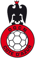 a logo for ogcn cote d' azur with a soccer ball in the center