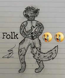 a drawing of a wolf with the word folk written above it