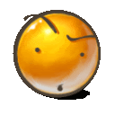 a cartoon drawing of a peach with a smiley face on it .