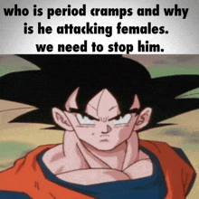 a picture of a cartoon character with the caption who is period cramps and why is he attacking females