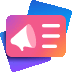 a pink , purple , and blue icon with a megaphone .