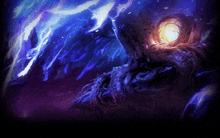 a painting of a monster with a light in its eye