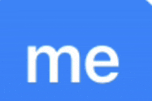 a blue background with the word me in white letters .