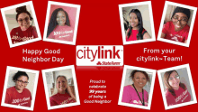 a collage of photos with a citylink logo in the center