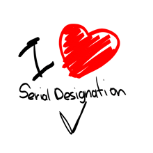 a red heart with the words " i love serial designation " written below it