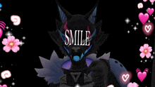 a picture of a wolf with the word smile on it