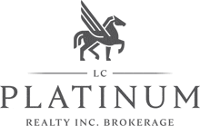 the logo for platinum realty inc. brokerage has a pegasus on it