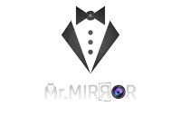 a mr. mirror logo with a bow tie and a camera