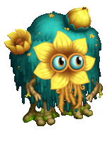 a cartoon drawing of a monster with a yellow flower on its head