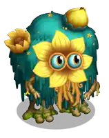 a cartoon drawing of a monster with a yellow flower on its head