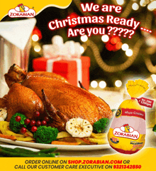 an advertisement for zorabian whole chicken with a picture of a roasted chicken