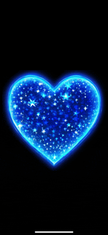 a blue heart surrounded by stars on a black background