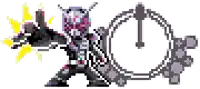 a pixel art of a superhero holding a gun and a clock .