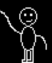 a pixel art drawing of a person with a smiley face and a rope around their neck .