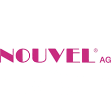 a pink logo for nouvel ag is on a white background