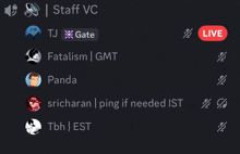 a screenshot of a chat with the name staff vc on it