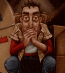 a cartoon of a man covering his mouth with his hand