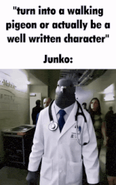 a picture of a pigeon in a doctor 's coat