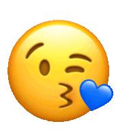 a smiley face is blowing a kiss with a blue heart in front of it