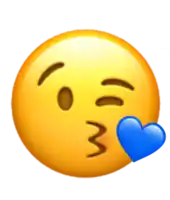 a smiley face is blowing a kiss with a blue heart in front of it