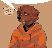 a drawing of a dog with a speech bubble above his head that says dude