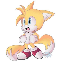 tails the fox from sonic the hedgehog is a cartoon character with a long tail and red shoes .
