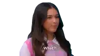 a girl in a pink vest is asking what