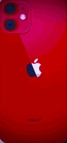 the back of a red apple iphone with the word product written on the bottom