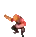 a pixel art of a man wearing overalls and a hard hat standing on a white background .