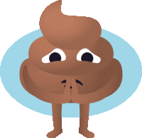 a cartoon drawing of a brown poop with a sad face