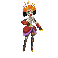 a day of the dead character with a crown of flowers on her head