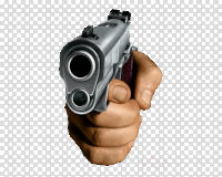 a close up of a hand holding a gun on a white background