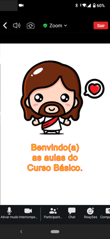 a cartoon of jesus with the words benvindo ( a ) as aulas do curso basico on the bottom