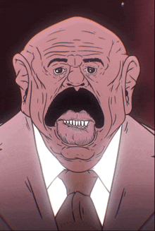 a cartoon of a bald man with a mustache