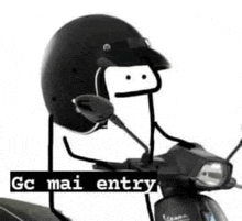 a stick figure is wearing a helmet and riding a scooter .