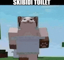 a cat is wearing a towel and standing in a toilet in a video game .