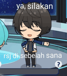 a cartoon character with the words ya silakan rsj di sebelah sana below him