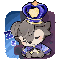 a cartoon illustration of a wolf with a crown on its head sleeping .