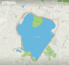 a map of a lake with the word strava on the top right