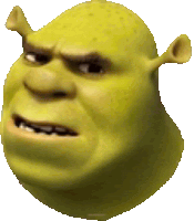 shrek is a cartoon character from the movie shrek and has a very angry face .