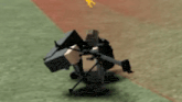 a cartoon character is riding a motorcycle on a grassy field in a video game .