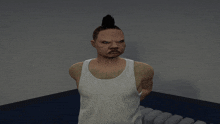 a man with a mohawk and a white tank top