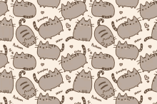 a pattern of pusheen cats with hearts and the words " everyday "