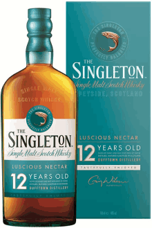 a bottle of singleton 12 years old single malt scotch whisky next to its box