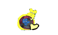 two cartoon characters are sitting inside of a yellow ball