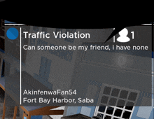 a screenshot of a traffic violation message from fort bay harbor saba