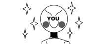 a black and white drawing of a person with a smiley face and the words `` you '' written on it .