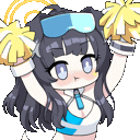 a cartoon girl wearing sunglasses and holding cheerleader pom poms in her hands .