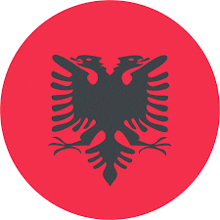 a red circle with the albanian flag on it